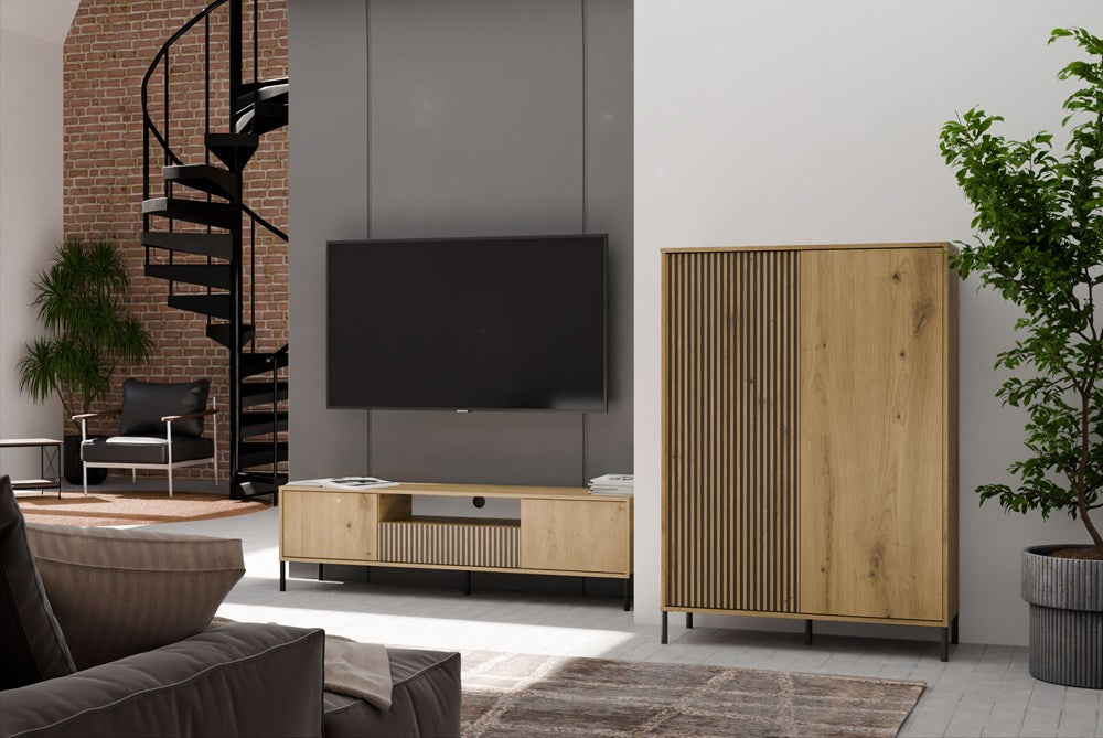 Vetrina 2 Ante Rovere Artisan – Ante Lisce e Scanalate 103x40x148 cm