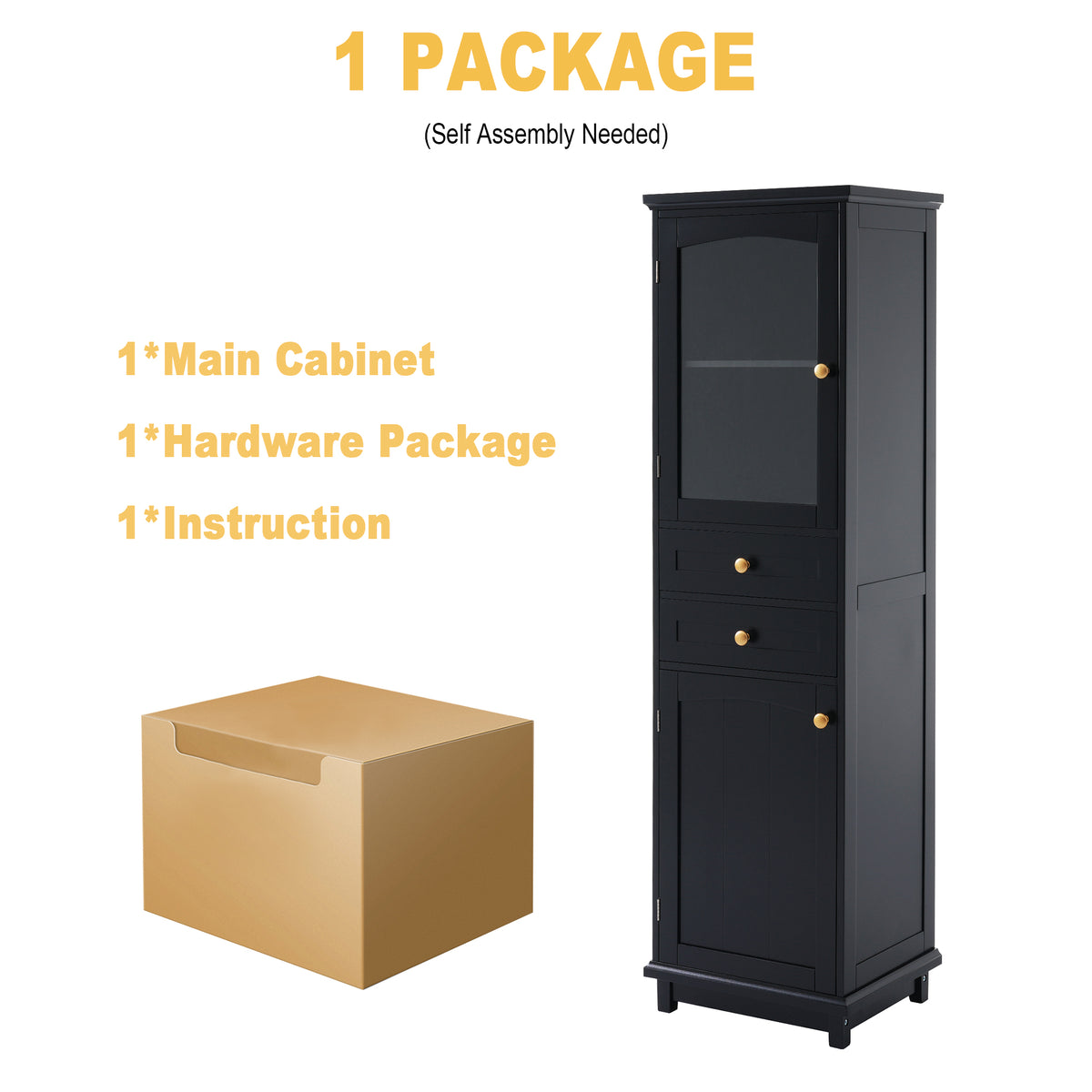 Mobile Bagno Alto Nero con Ante Vetro