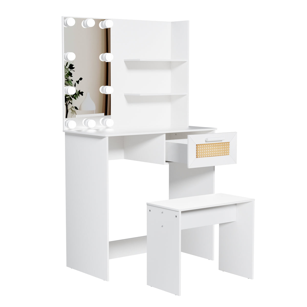Toeletta Bianca con LED e Cassetti Legno