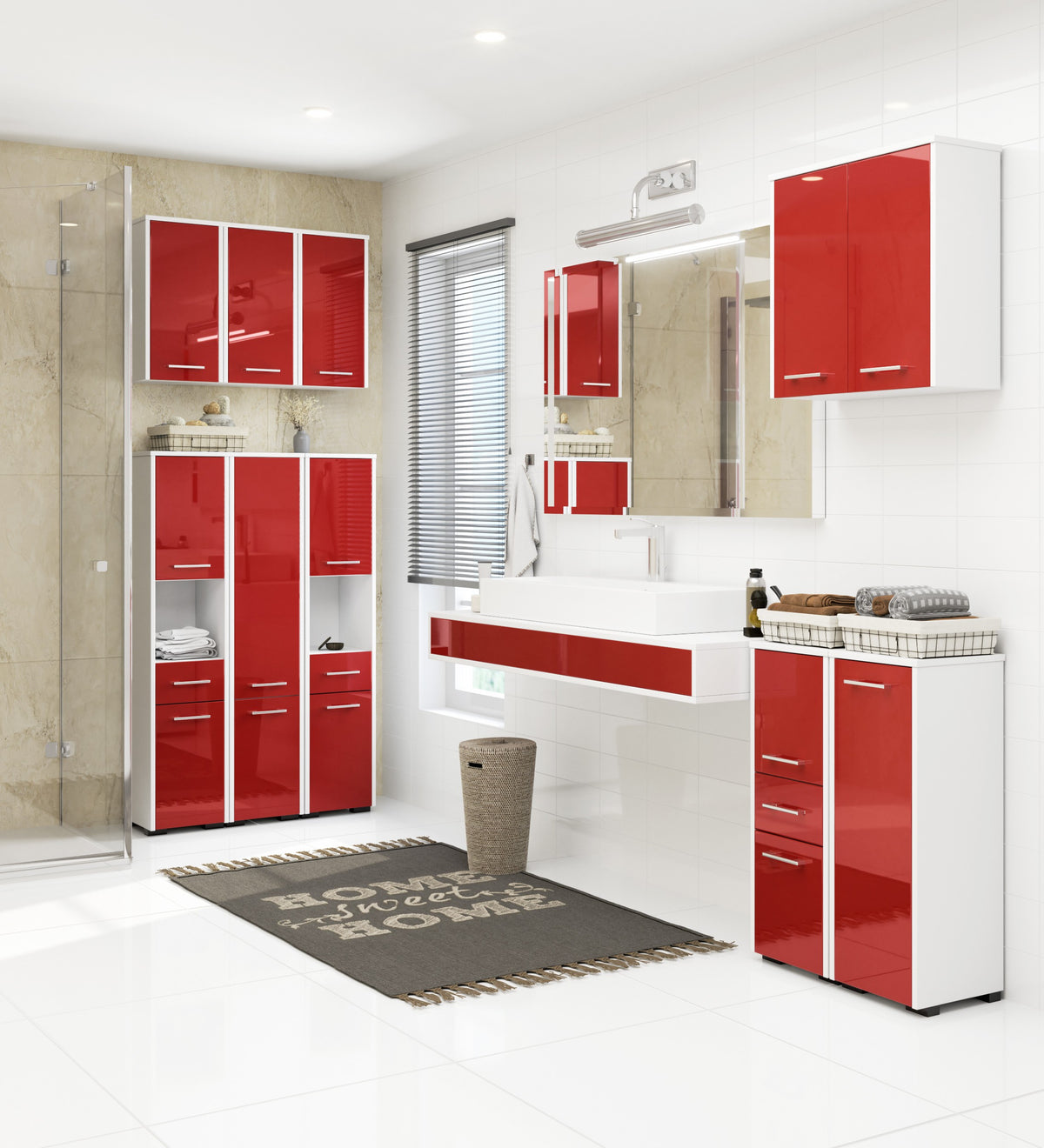Armadietto Bagno Aria 60 cm 2 Ante – Bianco/Rosso Lucido