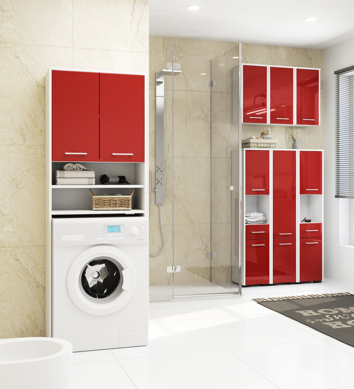 Armadietto Bagno Aria 60 cm 2 Ante – Bianco/Rosso Lucido