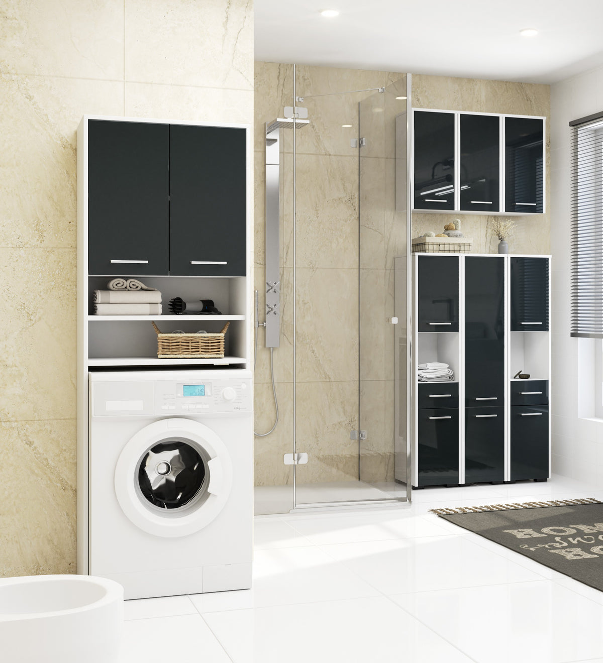 Armadietto Bagno Aria 60 cm 2 Ante – Bianco/Grafite