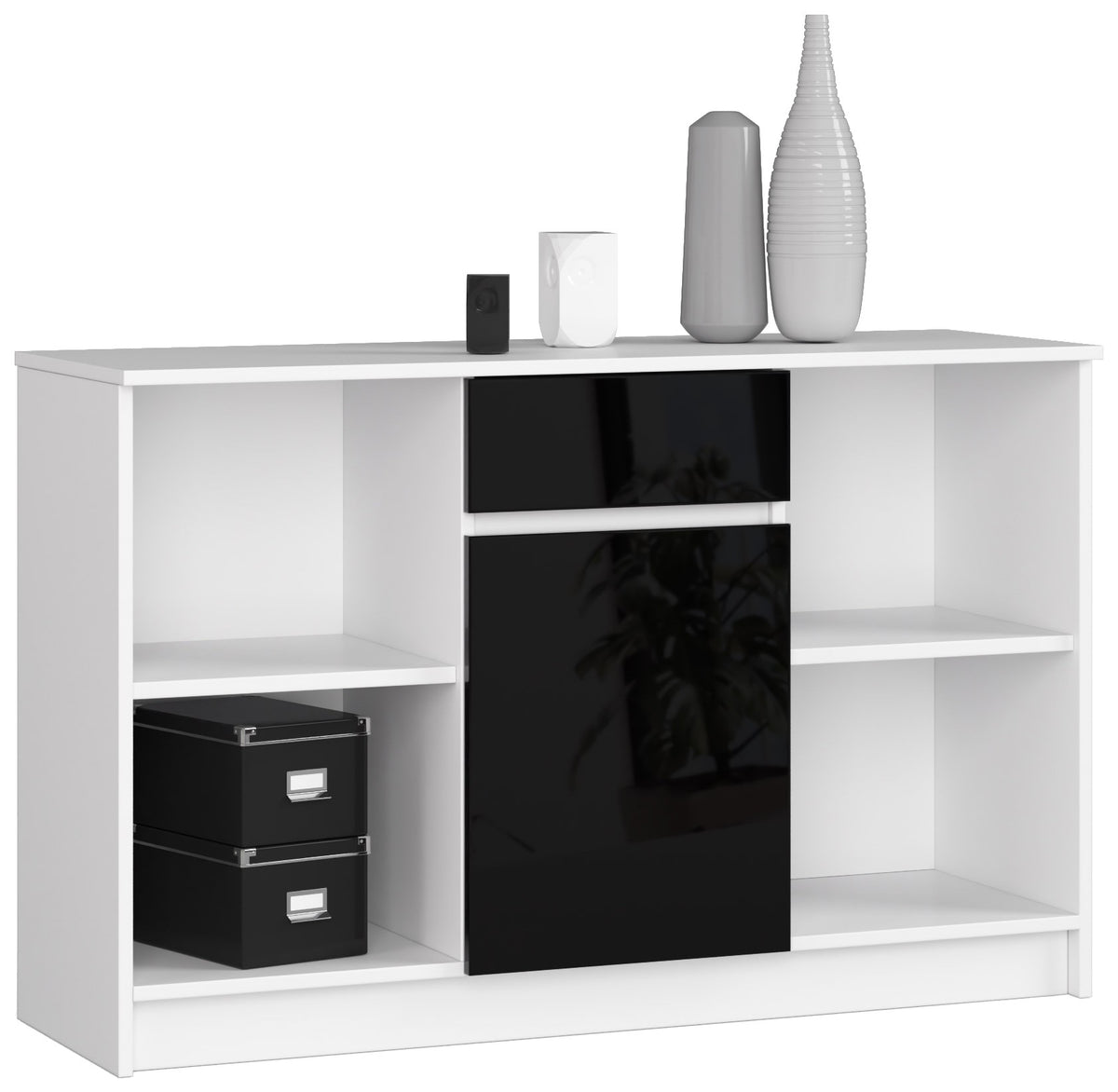 Credenza Aria 120 cm 1 Cassetto 1 Anta – Bianco/Nero Lucido