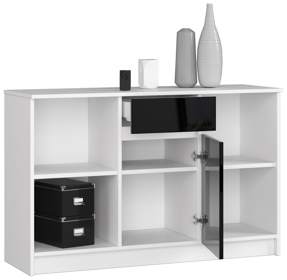 Credenza Aria 120 cm 1 Cassetto 1 Anta – Bianco/Nero Lucido