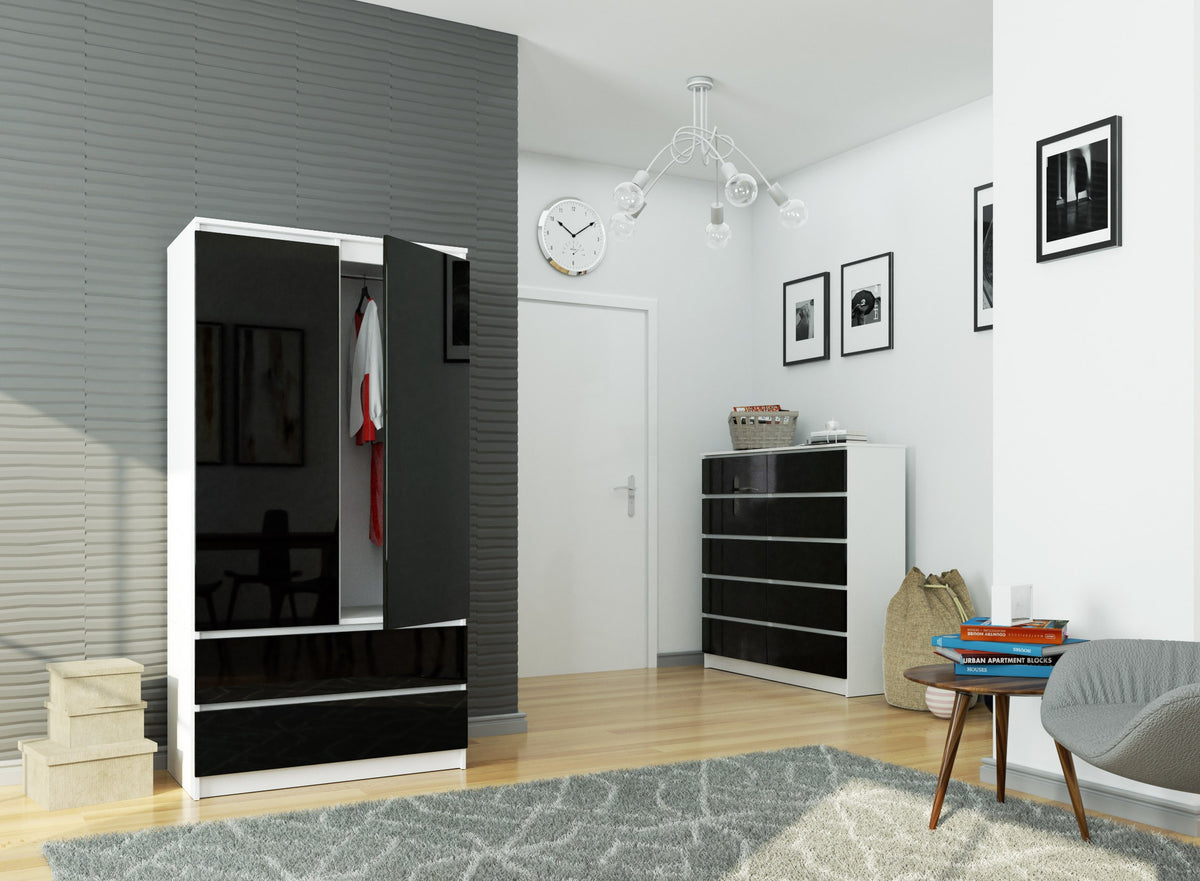 Armadio S 90 cm 2 Ante 2 Cassetti — Nero Lucido