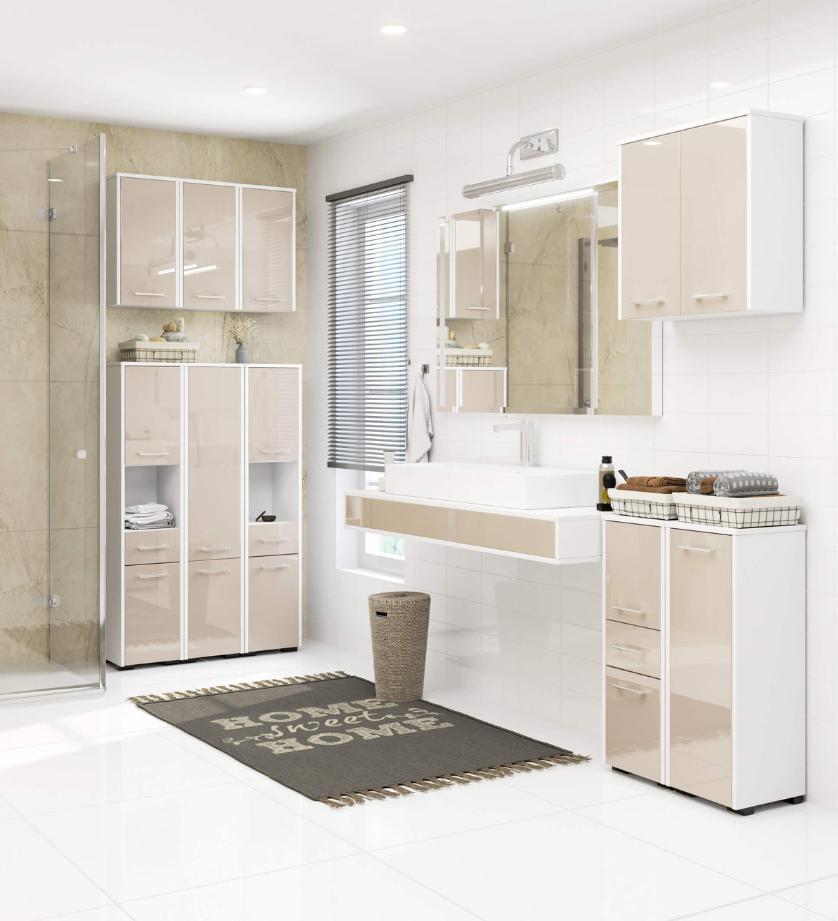 Armadietto Bagno 60 cm 2 Ante – Bianco/Cappuccino Lucido