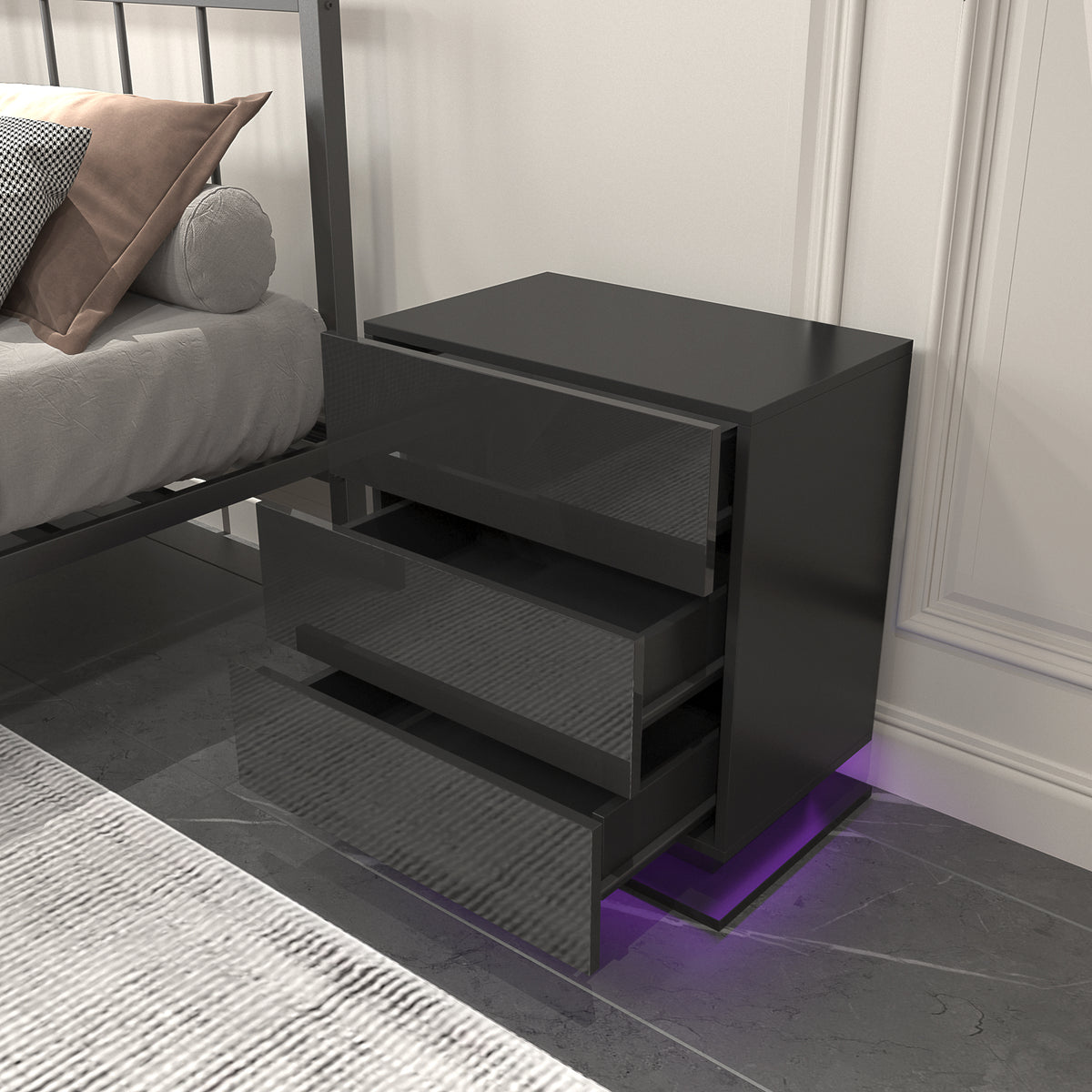 Comodino Nero con LED RGB
