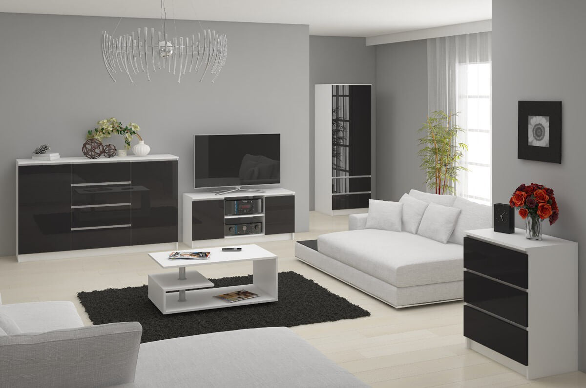 Armadio Linea 60 cm 2 Ante 2 Cassetti – Bianco / Grafite Lucido