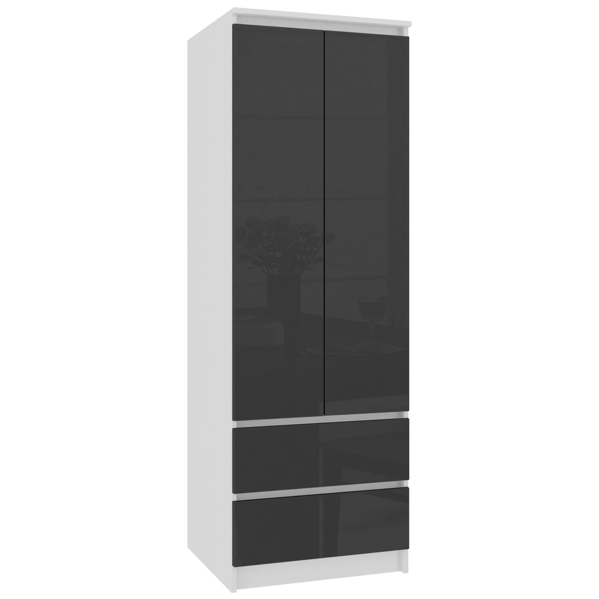 Armadio Linea 60 cm 2 Ante 2 Cassetti – Bianco / Grafite Lucido