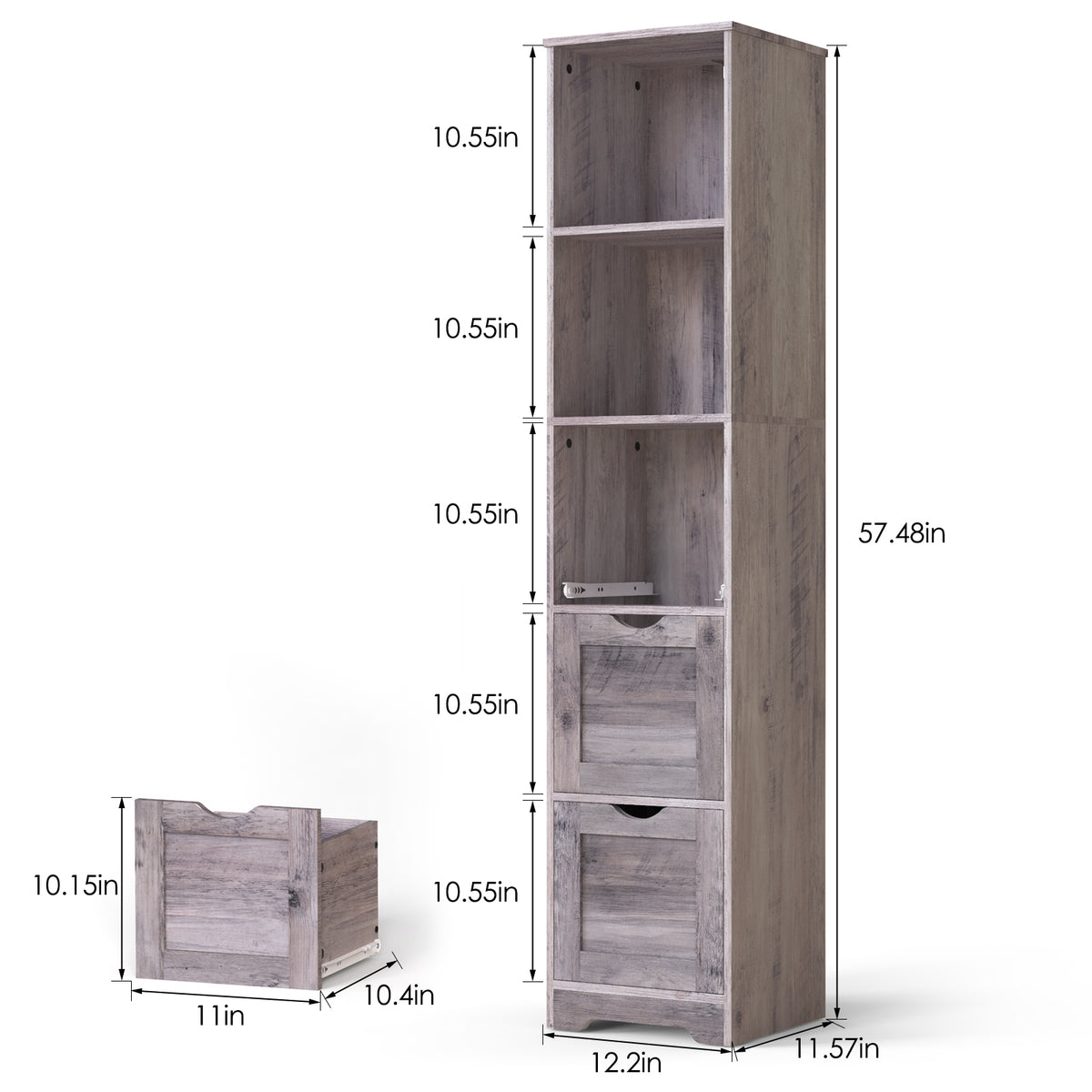 Mobile Bagno Alto 3 Cassetti 2 Mensole Grigio