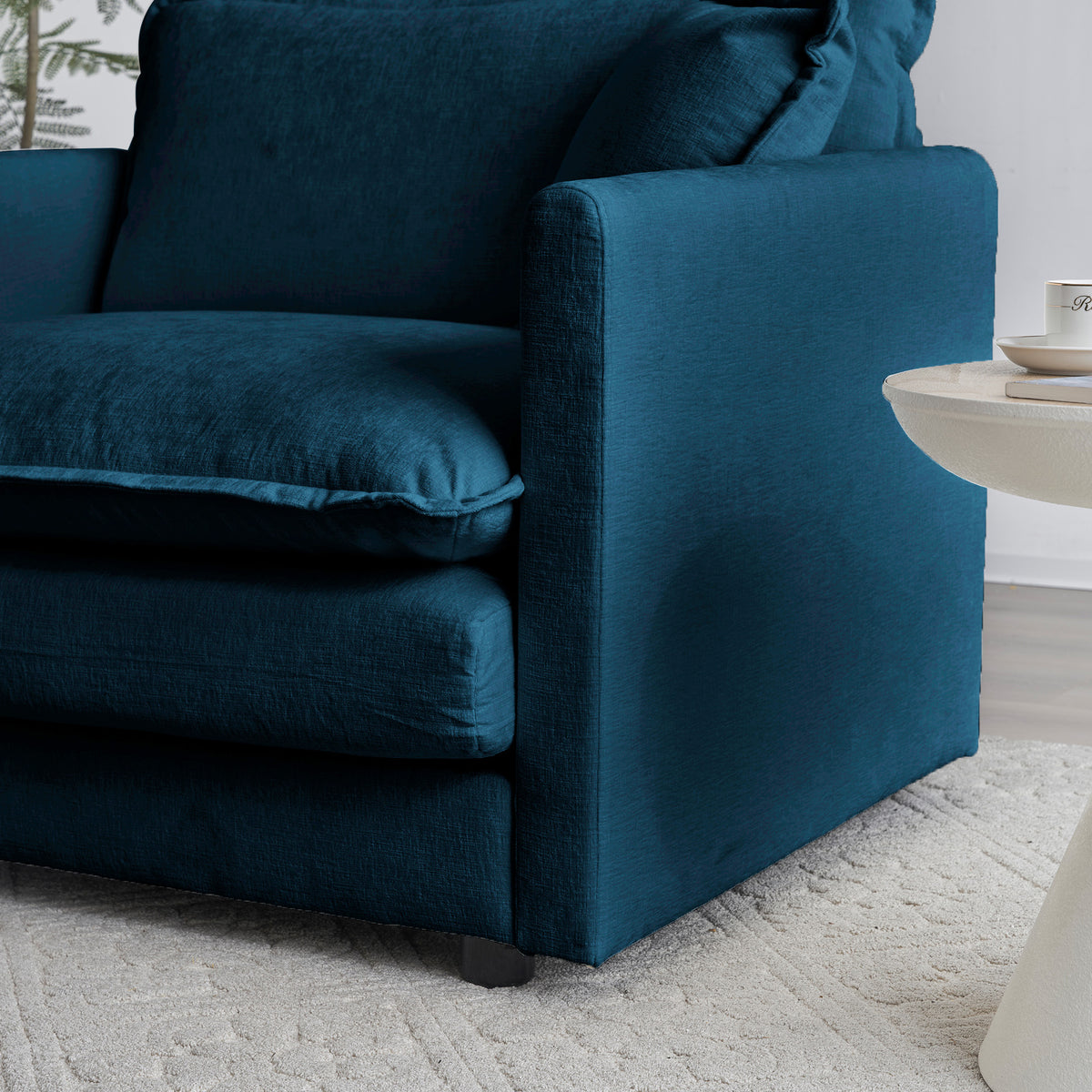 Divano 3 Posti Blu in Ciniglia Stile Mid-Century Moderno