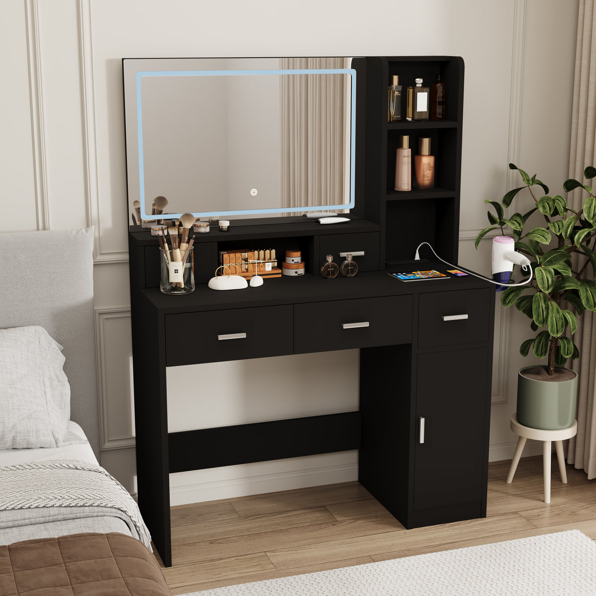 Toeletta Nera con Specchio Smart LED