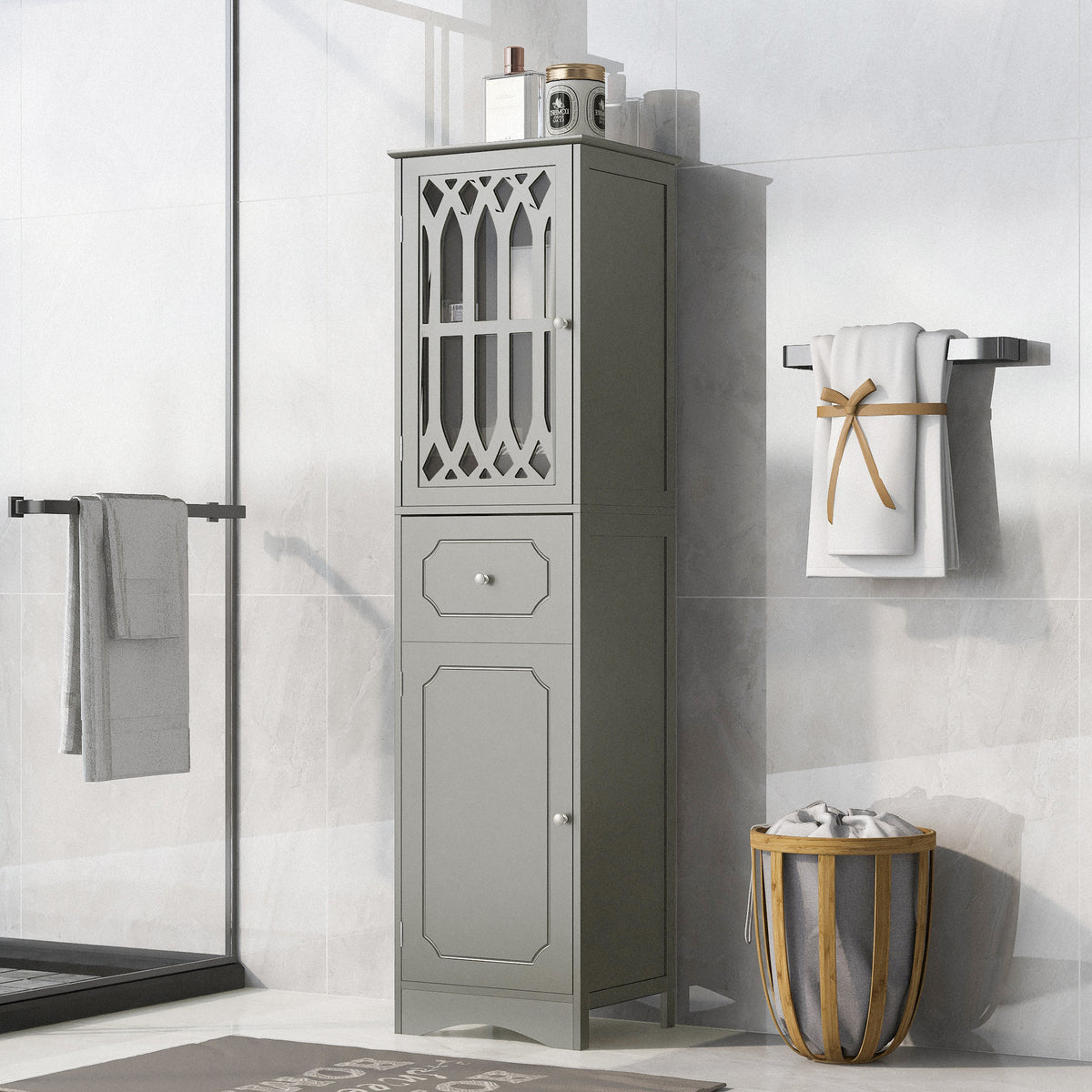 Mobile Bagno Alto con Cassetto Grigio