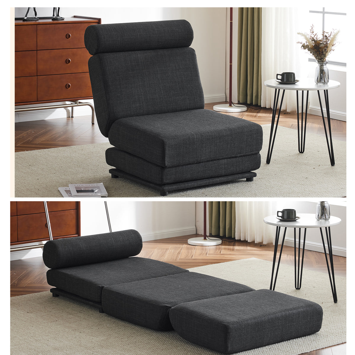 Poltrona Letto Pieghevole Grigio Scuro