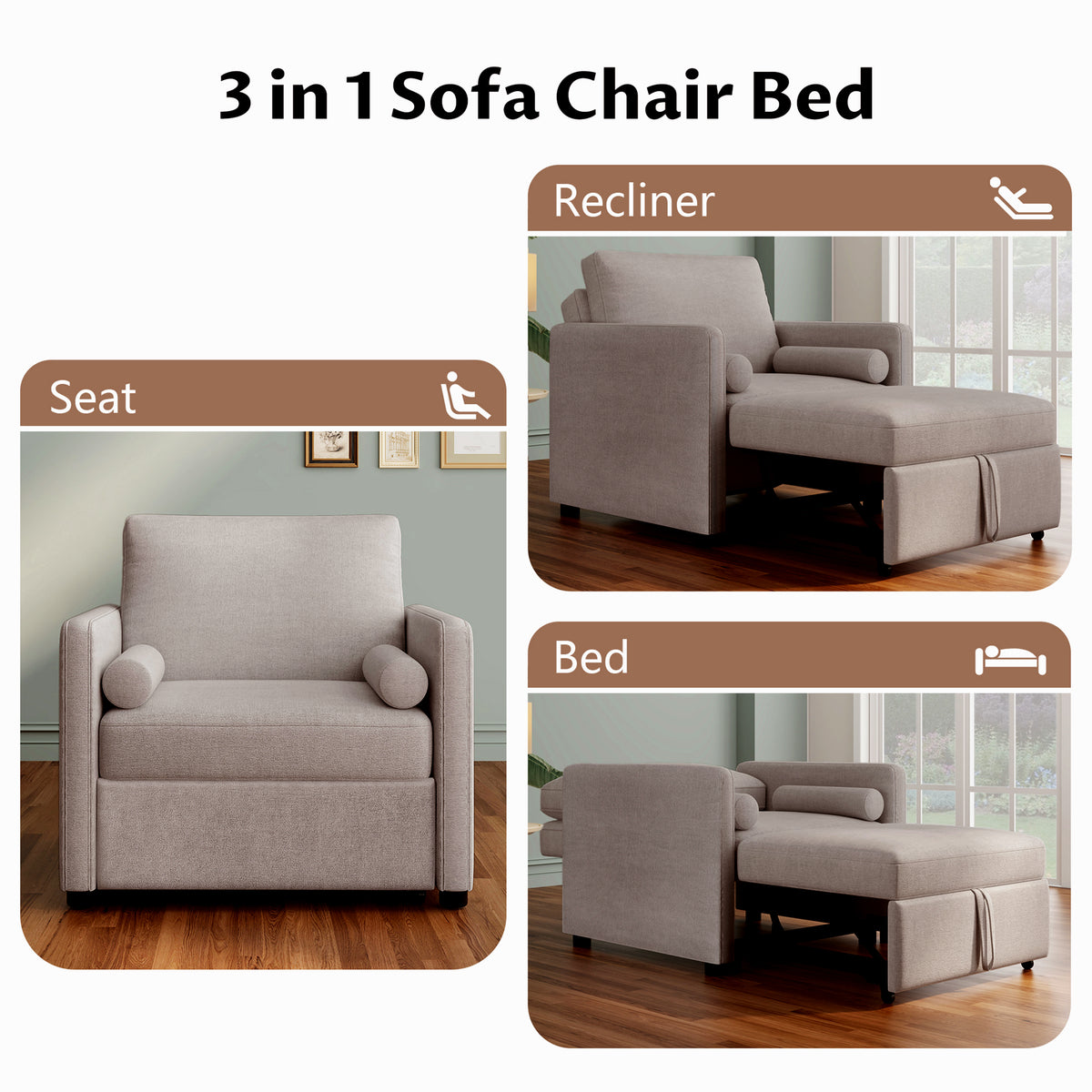 Poltrona Letto 3 in 1 Lino Tan