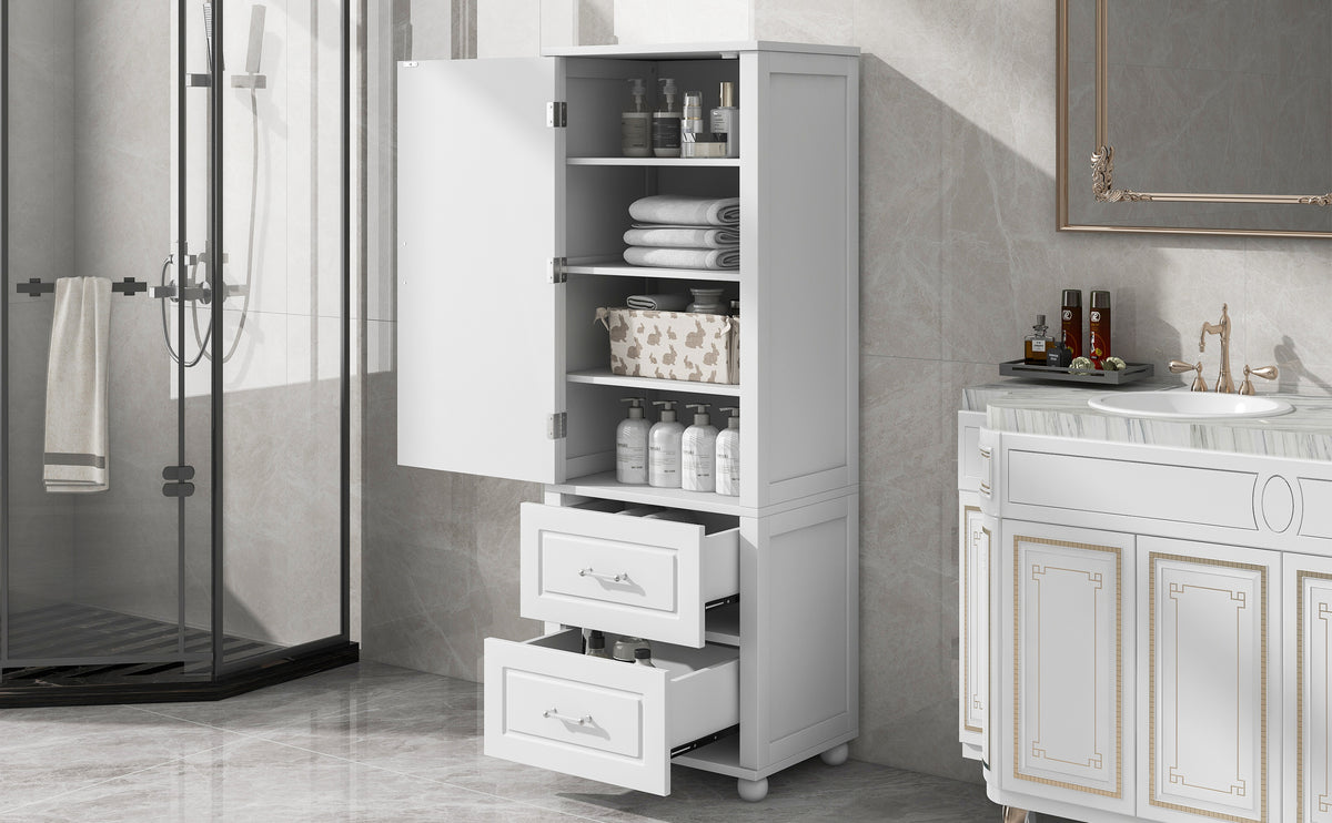 Armadietto Bagno Alto con Cassetti e Ripiano Regolabile