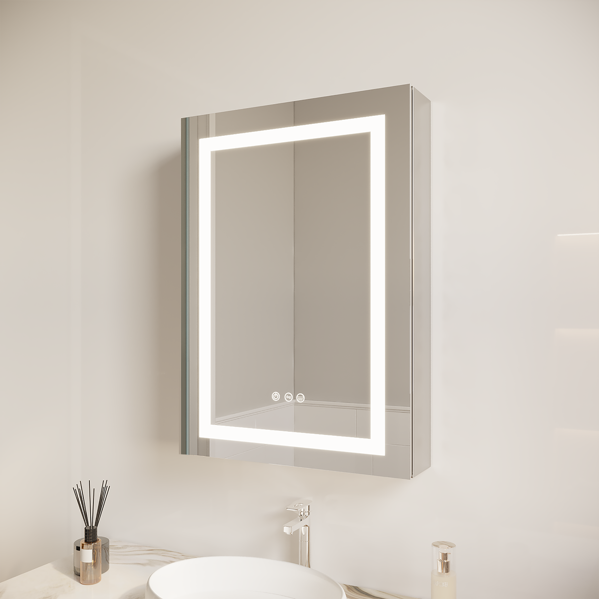 Armadietto Bagno LED 66x51cm Porta Sinistra