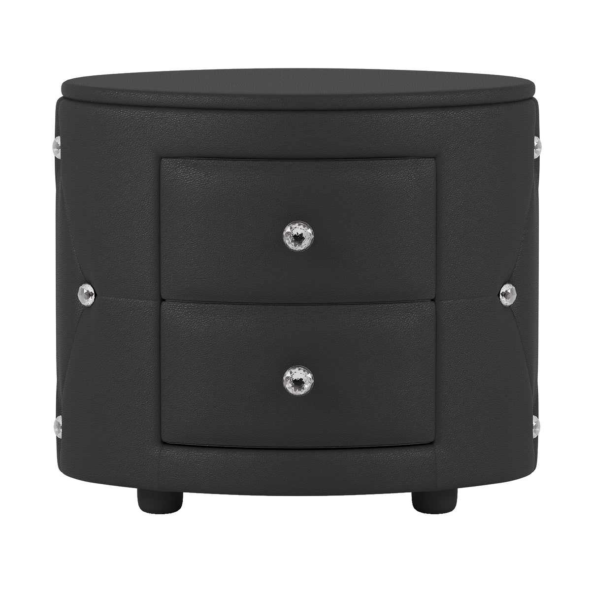 Comodino Nero Ecopelle Maniglie Cristallo