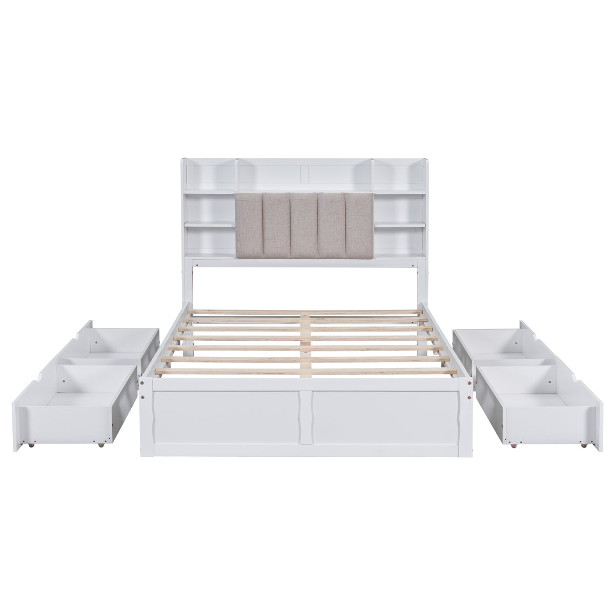 Letto Full Size Bianco con 4 Cassetti