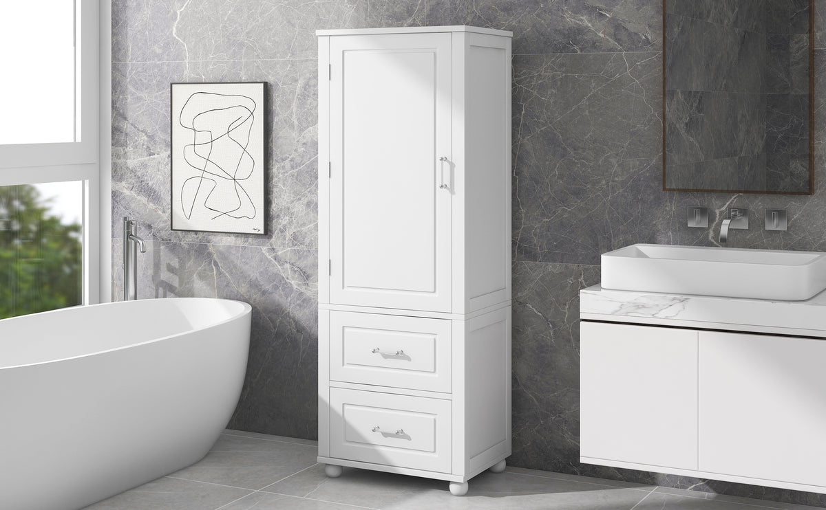 Armadietto Bagno Alto con Cassetti e Ripiano Regolabile
