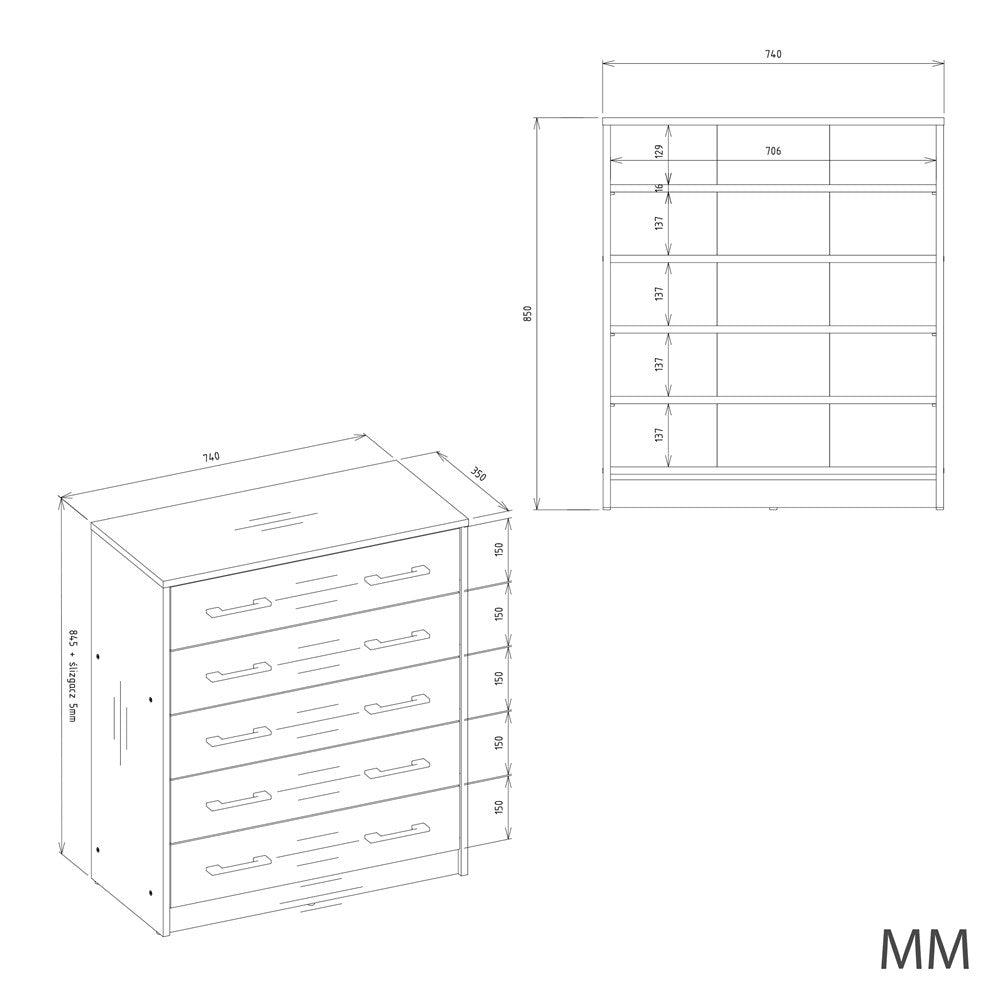 Scarpiera Linea 5 Ante – Antracite e Rovere