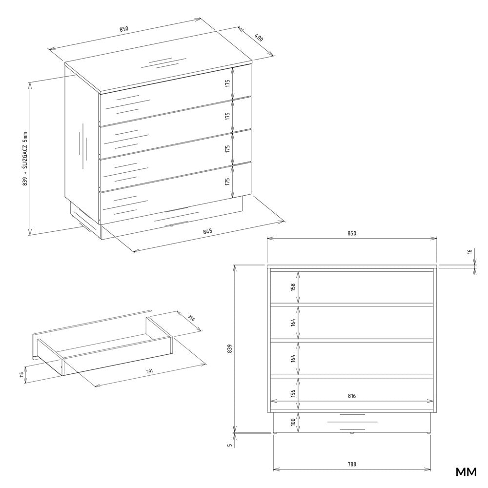 Cassettiera Nobile 4 Cassetti 85×40×84 cm – Cashmere