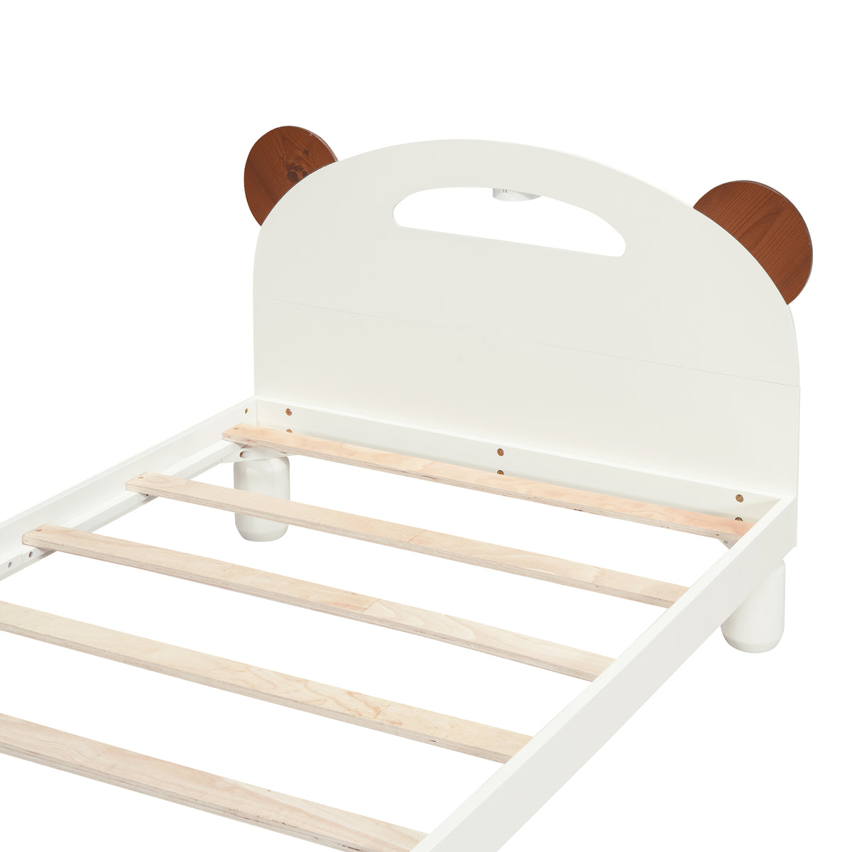 Letto Singolo in Legno con Testiera a Orecchie di Orso e LED - Bianco Crema