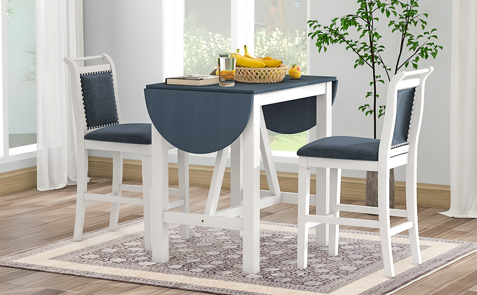 Set Tavolo Pranzo 3 Pezzi Ribaltabile Bianco Grigio