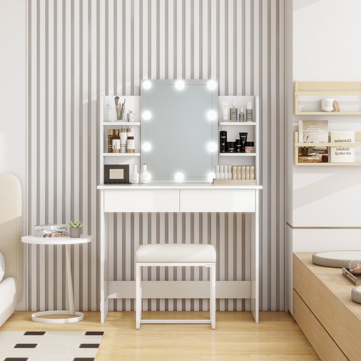 Toeletta Bianca con LED e 2 Cassetti