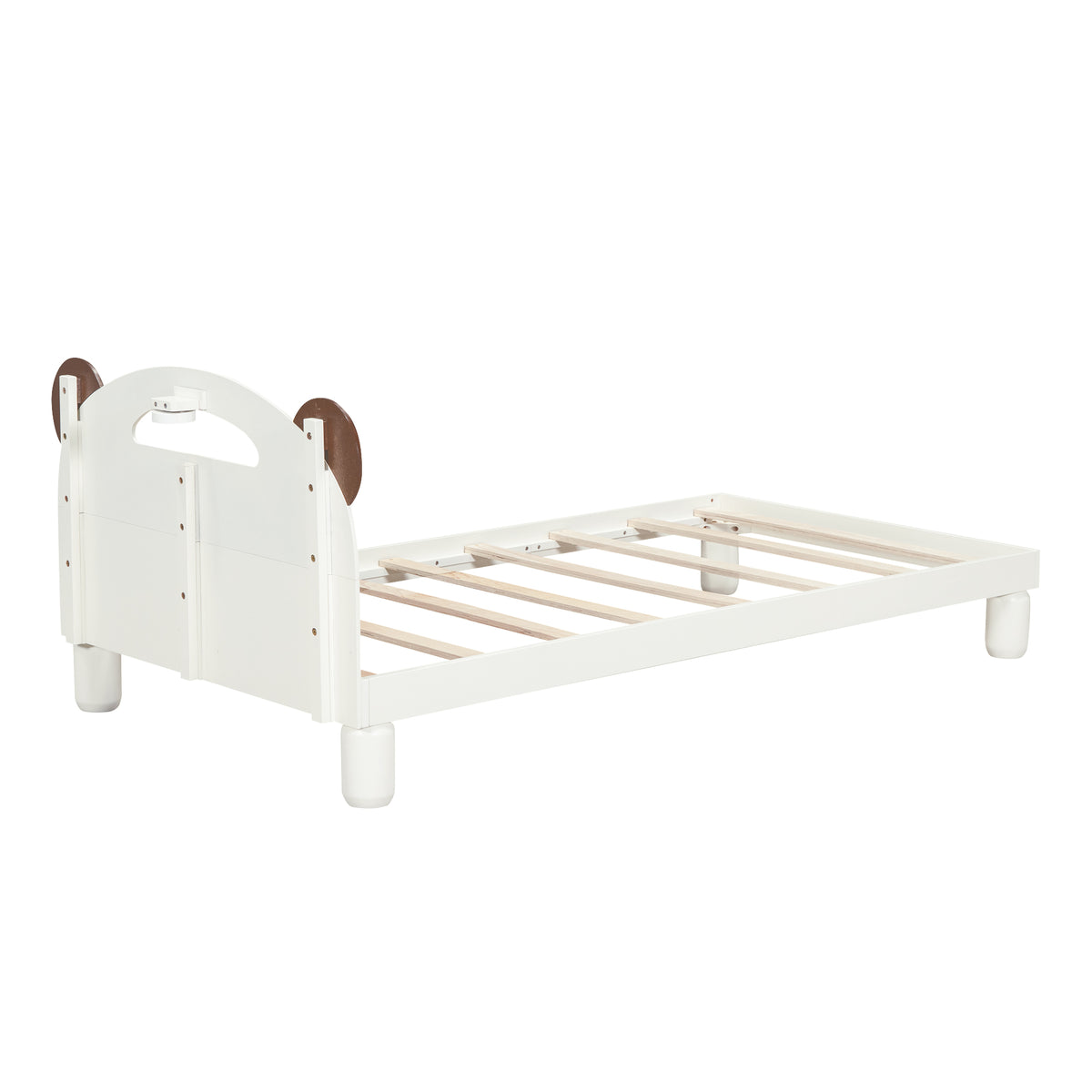 Letto Singolo in Legno con Testiera a Orecchie di Orso e LED - Bianco Crema