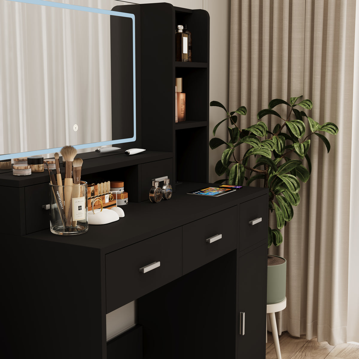 Toeletta Nera con Specchio Smart LED
