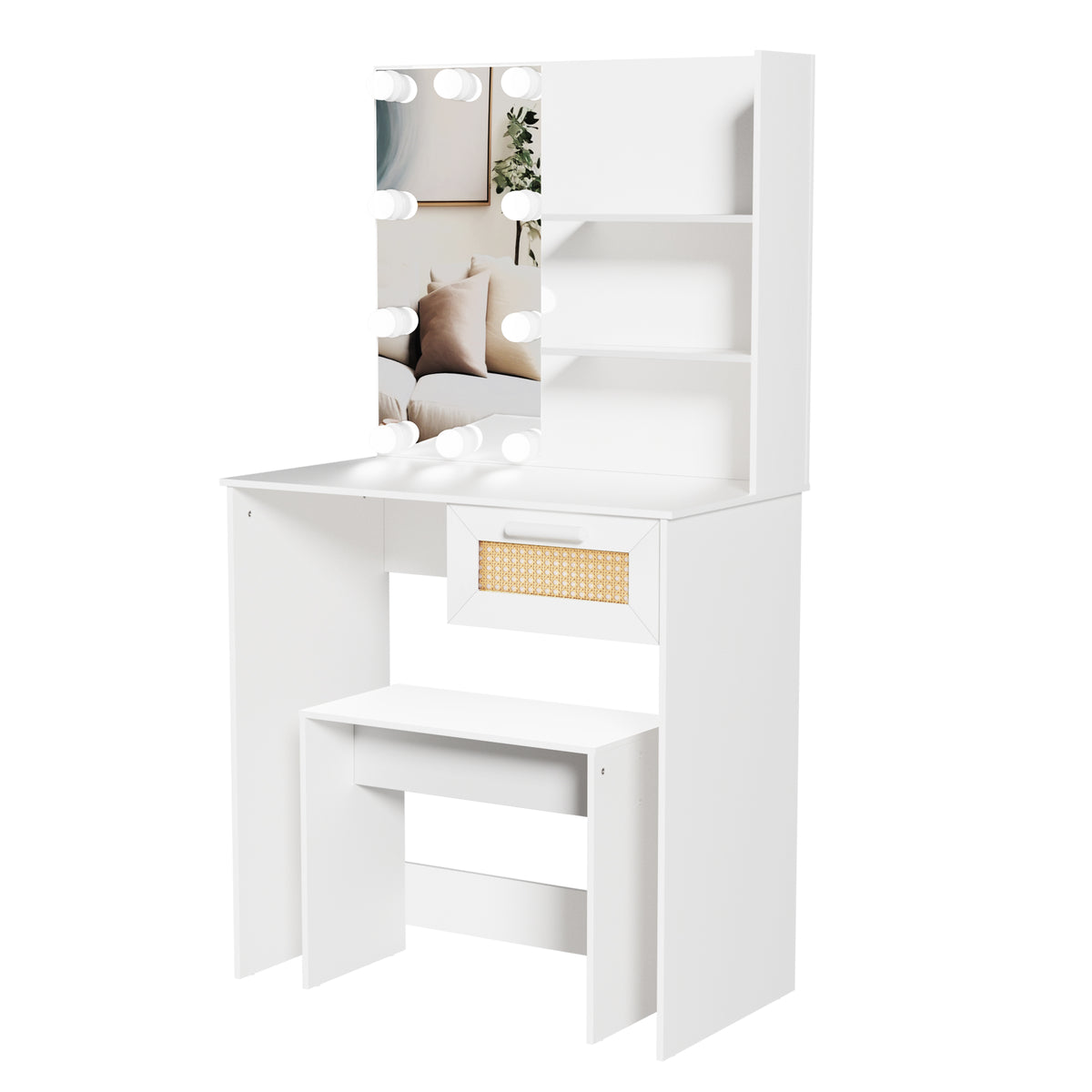 Toeletta Bianca con LED e Cassetti Legno
