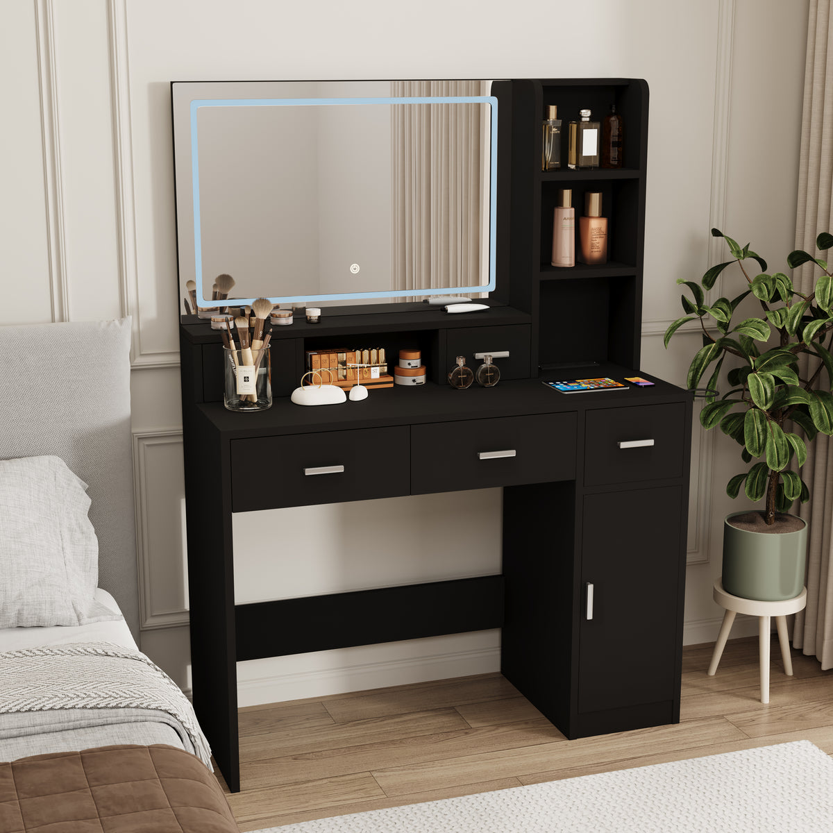 Toeletta Nera con Specchio Smart LED