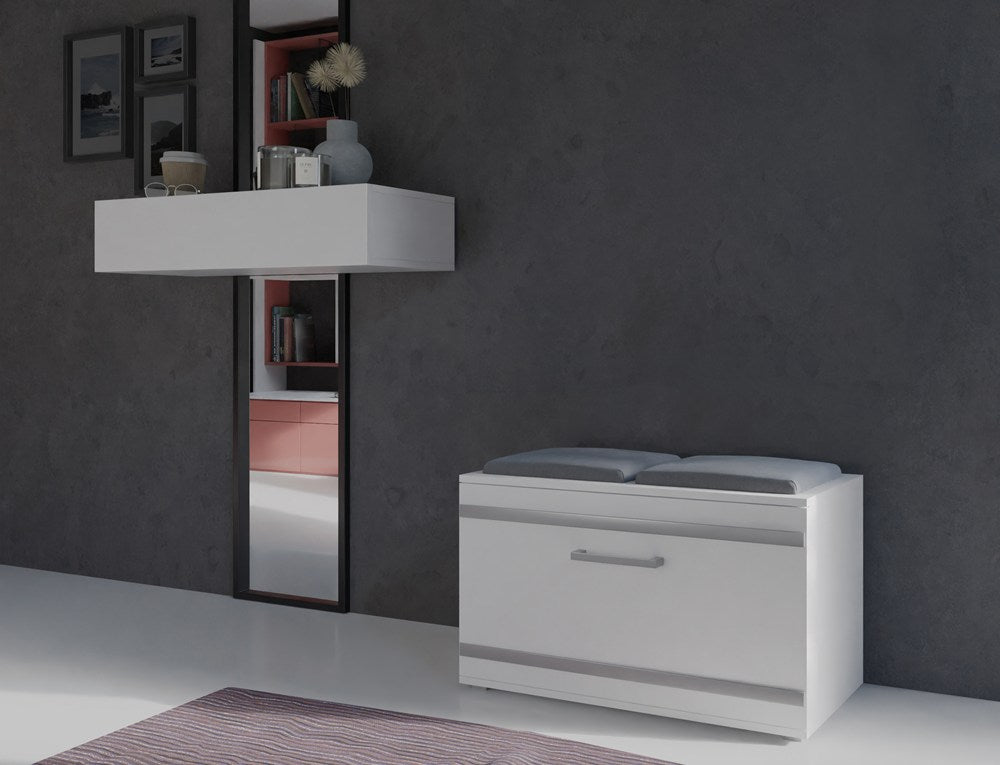Scarpiera Aura 85 cm con Seduta – Bianco Opaco