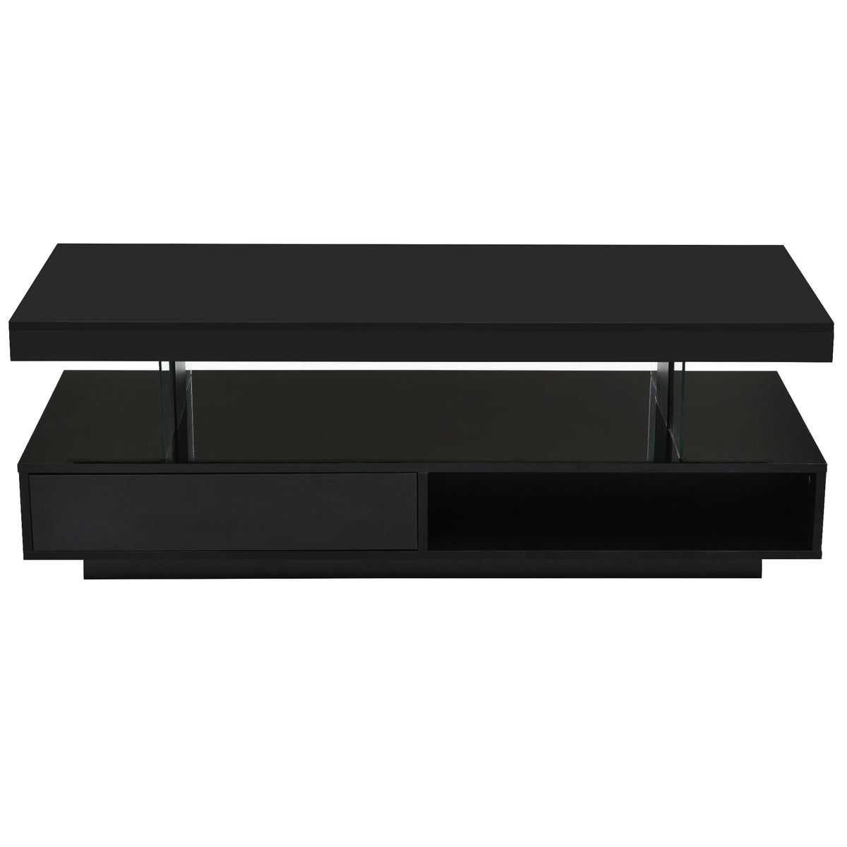 Tavolino Caffè LED Nero 2 Cassetti