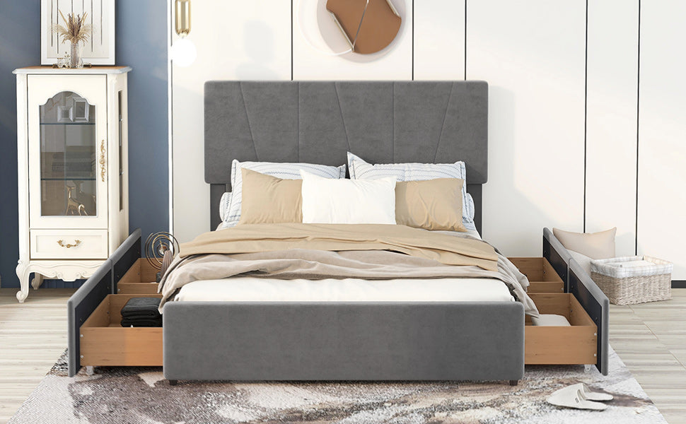 Letto Queen RegalGrey con Cassetti e Testiera Regolabile
