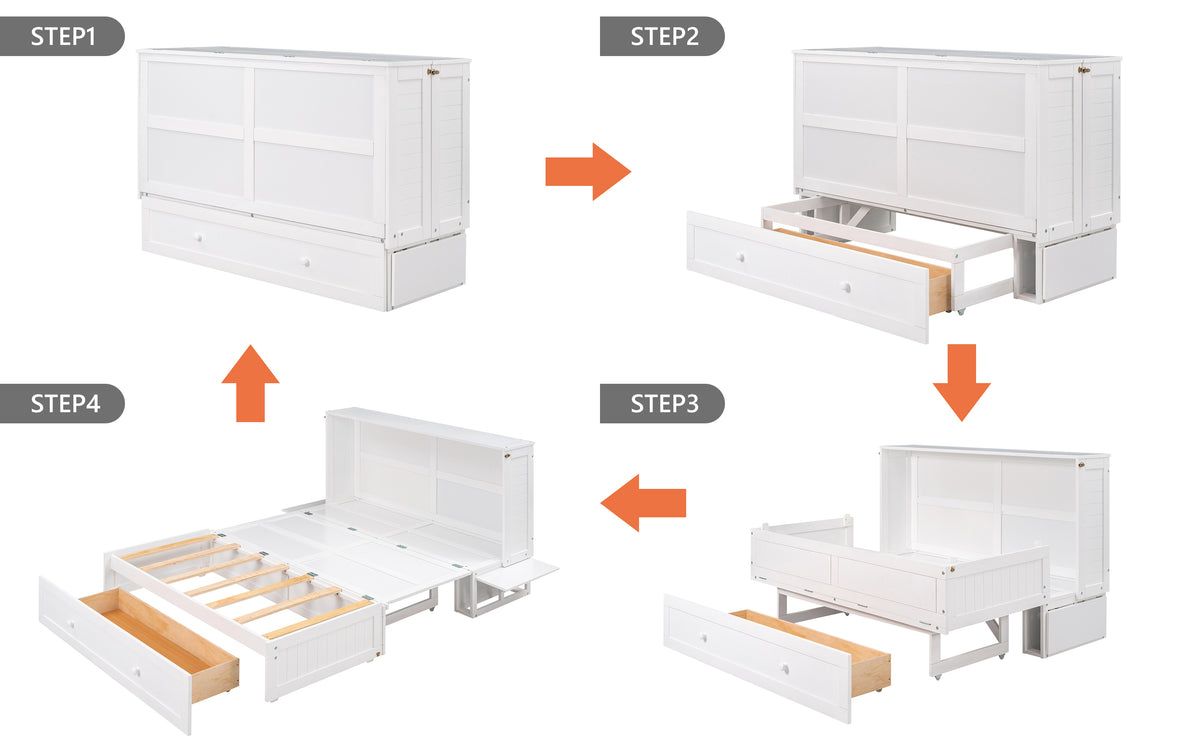Letto Murphy Queen Bianco con Cassetto