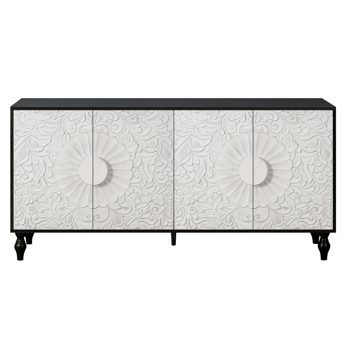 Mobile TV Vintage Bianco Porte Intagliate