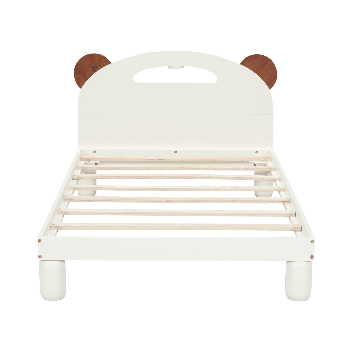Letto Singolo in Legno con Testiera a Orecchie di Orso e LED - Bianco Crema
