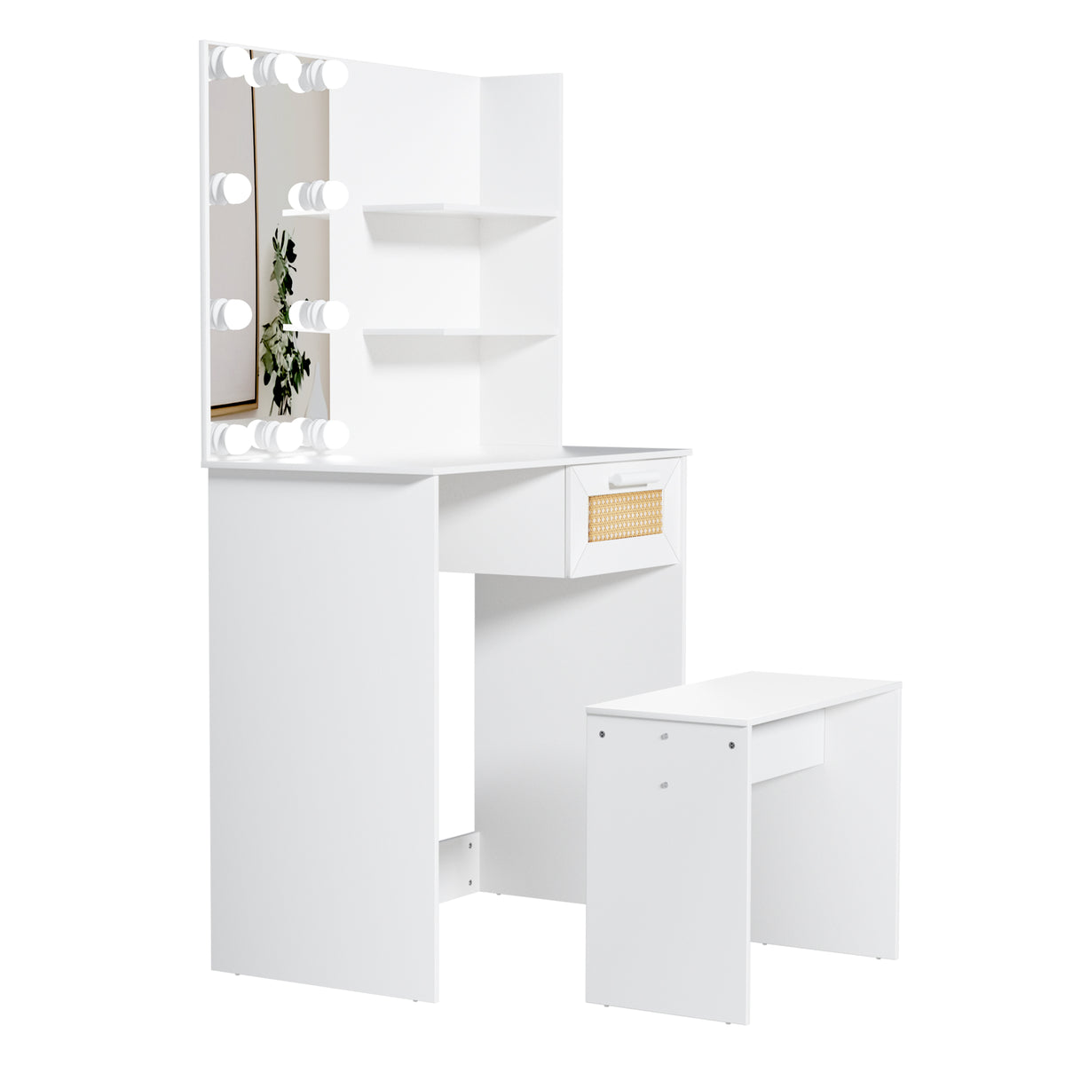 Toeletta Bianca con LED e Cassetti Legno