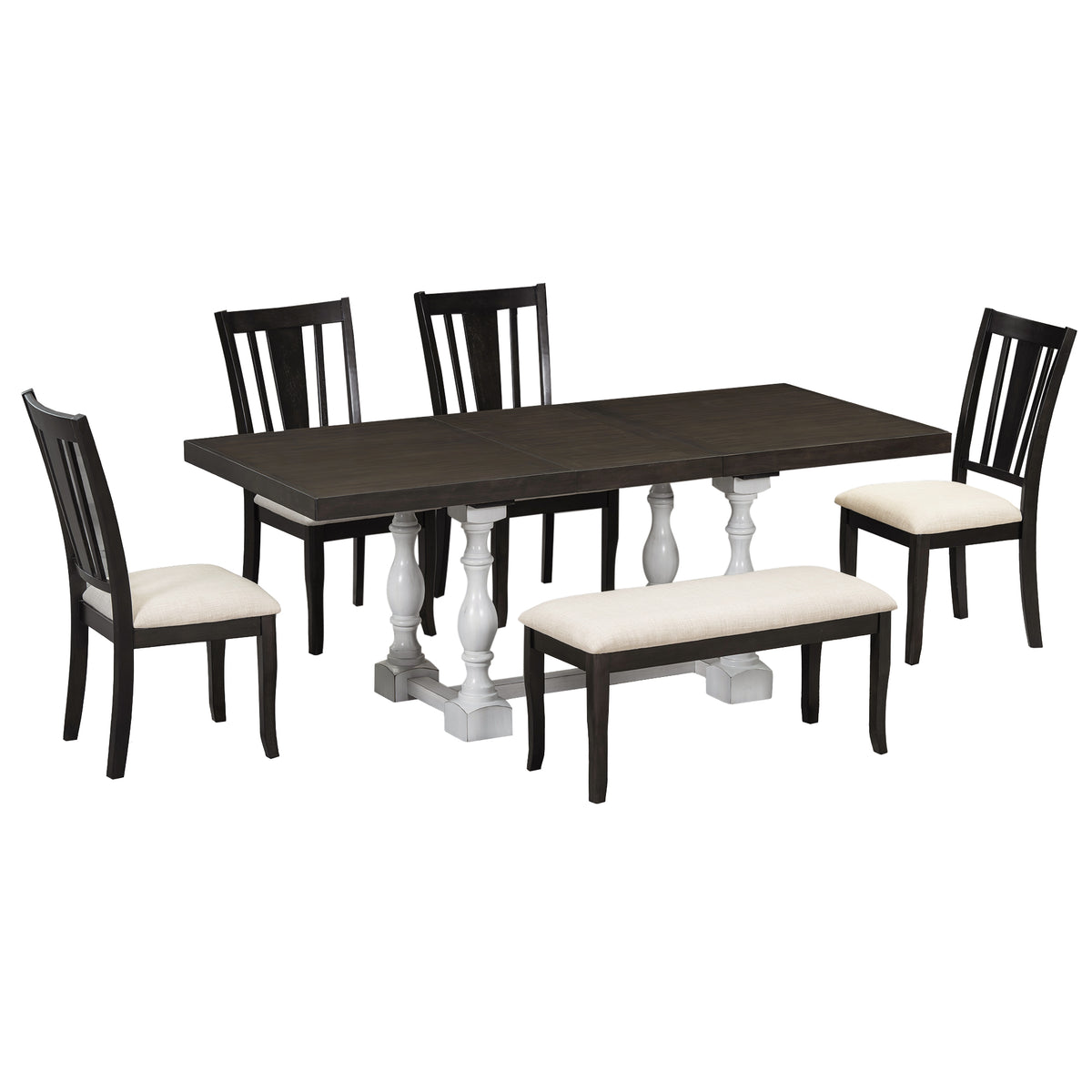 Set Tavolo Pranzo Estendibile 6 Pezzi Bianco
