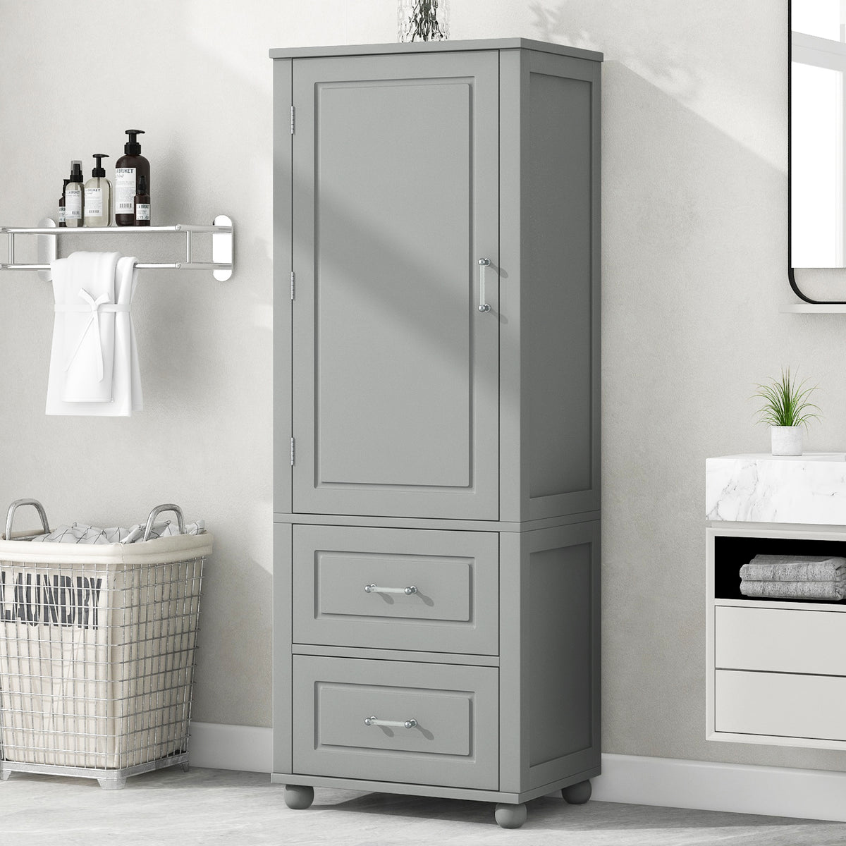 Mobile Bagno Alto Grigio 2 Cassetti 156cm