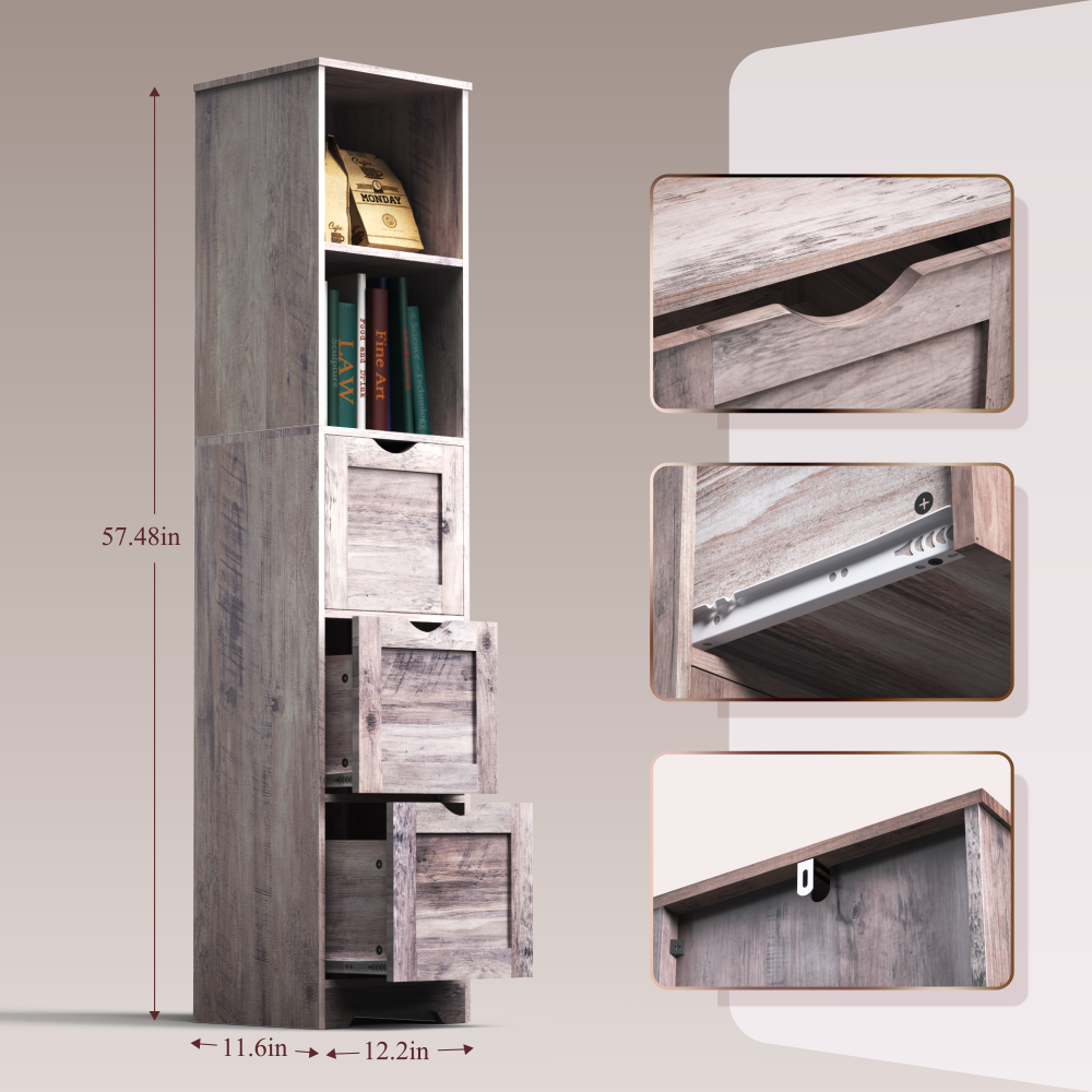 Mobile Bagno Alto 3 Cassetti 2 Mensole Grigio