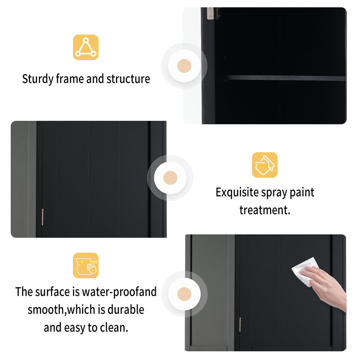 Mobile Bagno Alto Nero con Ante Vetro