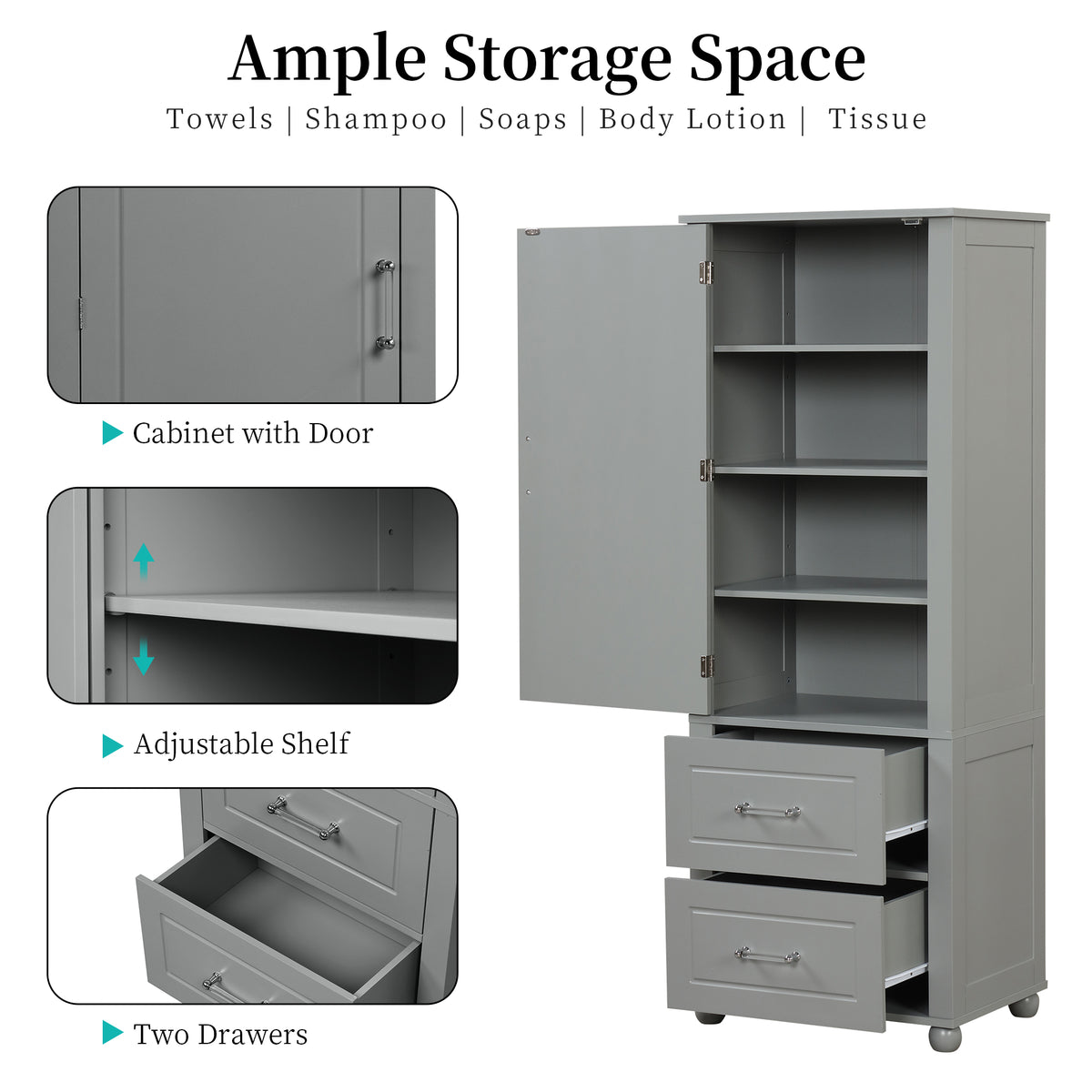 Mobile Bagno Alto Grigio 2 Cassetti 156cm