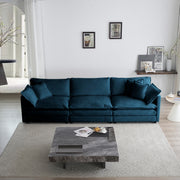 Divano 3 Posti Blu in Ciniglia Stile Mid-Century Moderno