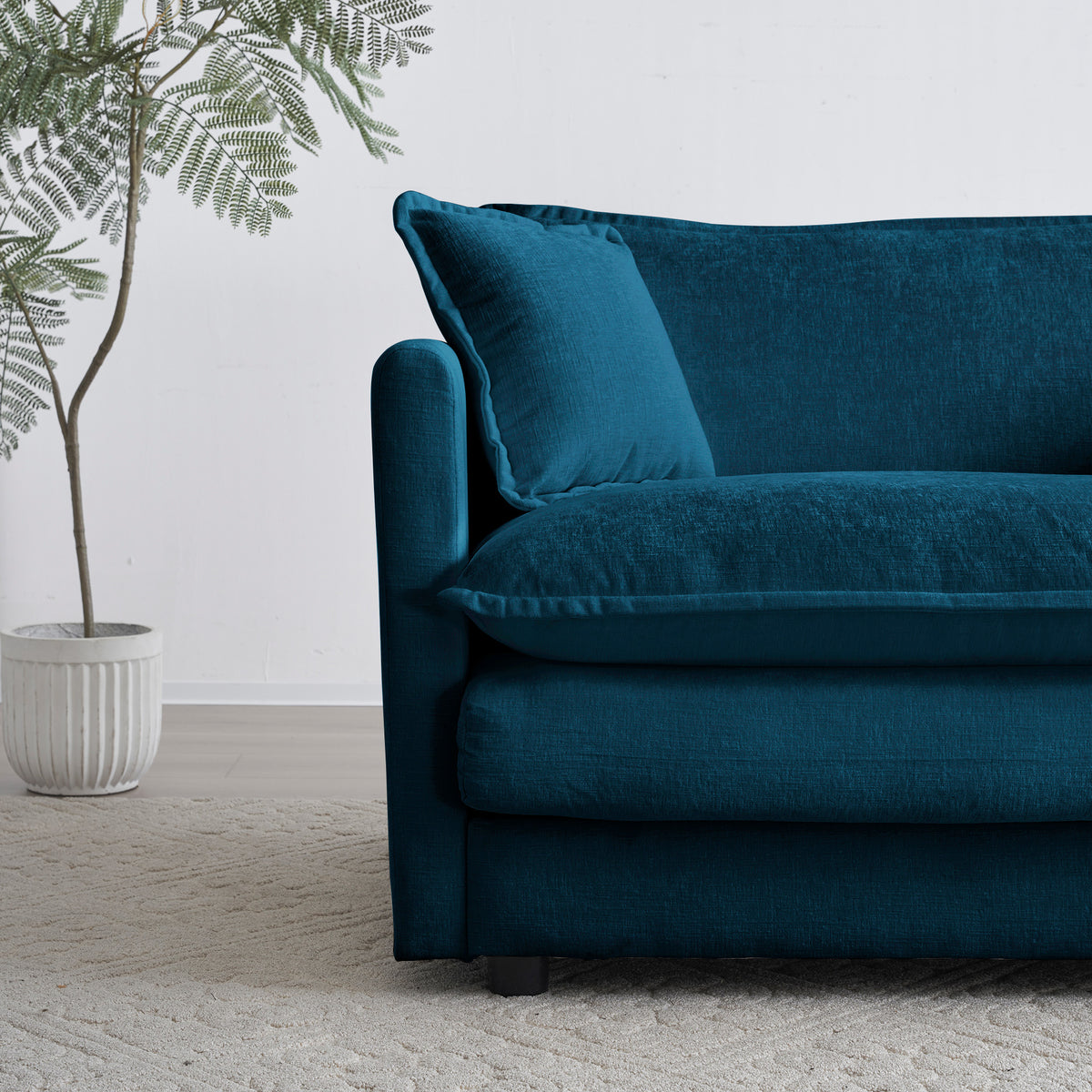 Poltrona Singola Blu in Ciniglia con Pouf per Lettura