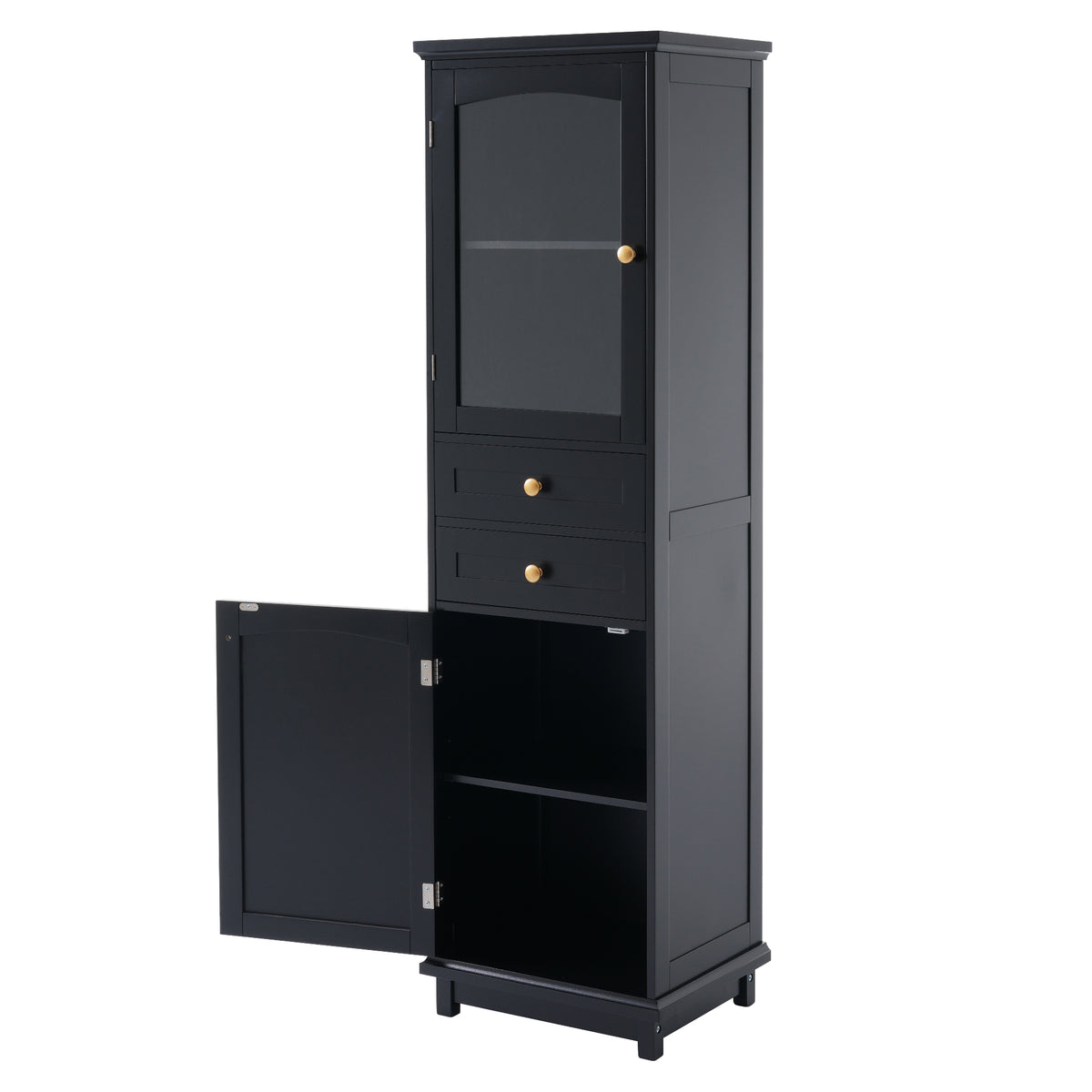 Mobile Bagno Alto Nero con Ante Vetro