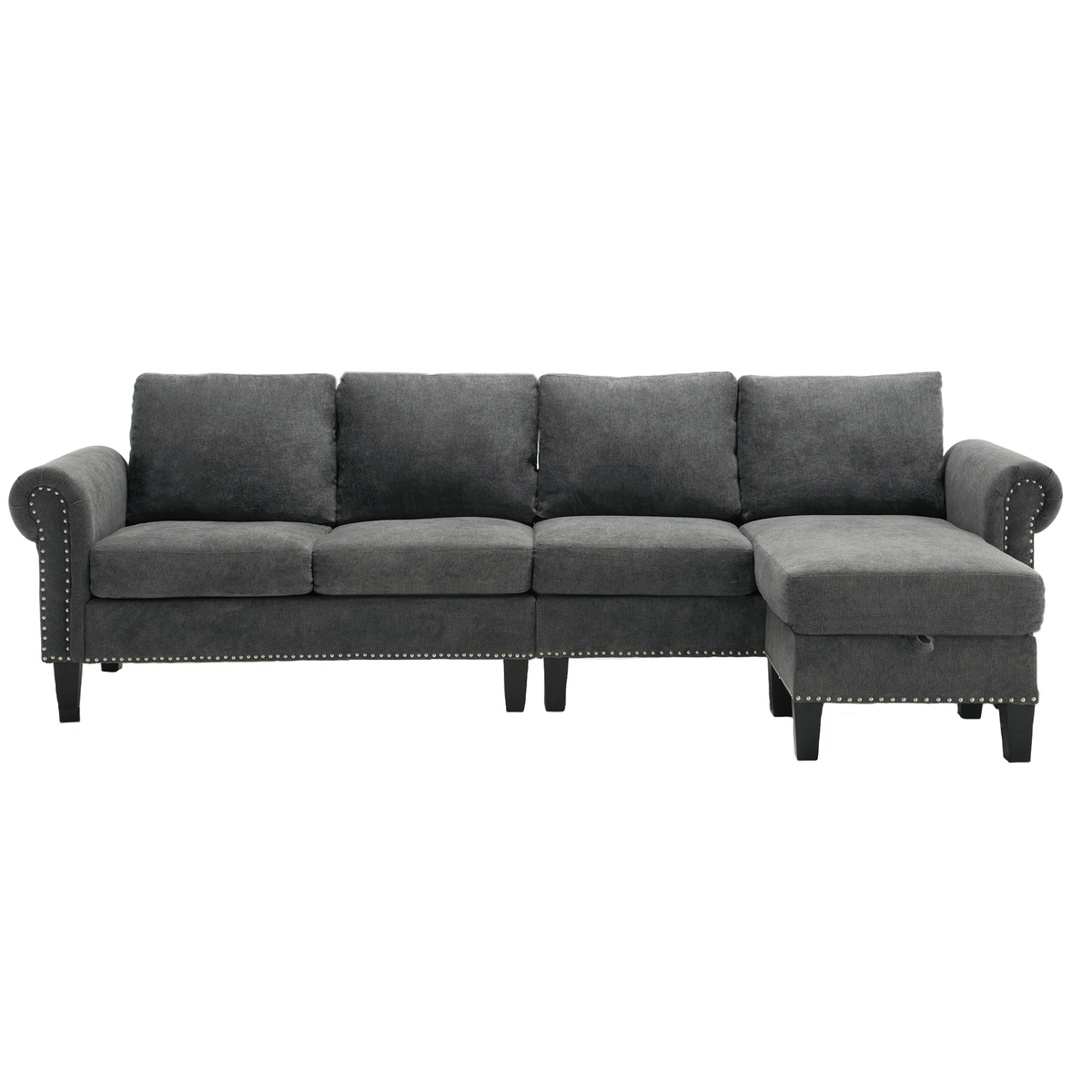 Divano Angolare a L con Contenitore Grigio Moderno