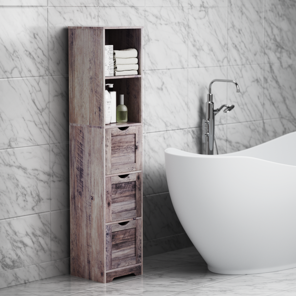 Mobile Bagno Alto 3 Cassetti 2 Mensole Grigio